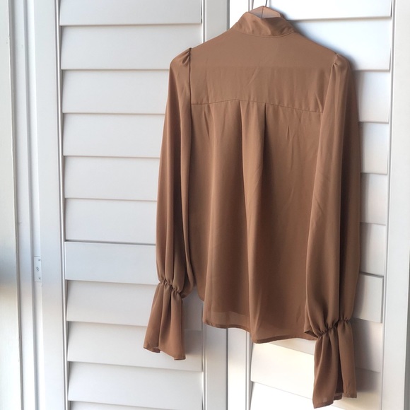 Trumpet Sleeve Tie Neck Blouse - Picture 7 of 7